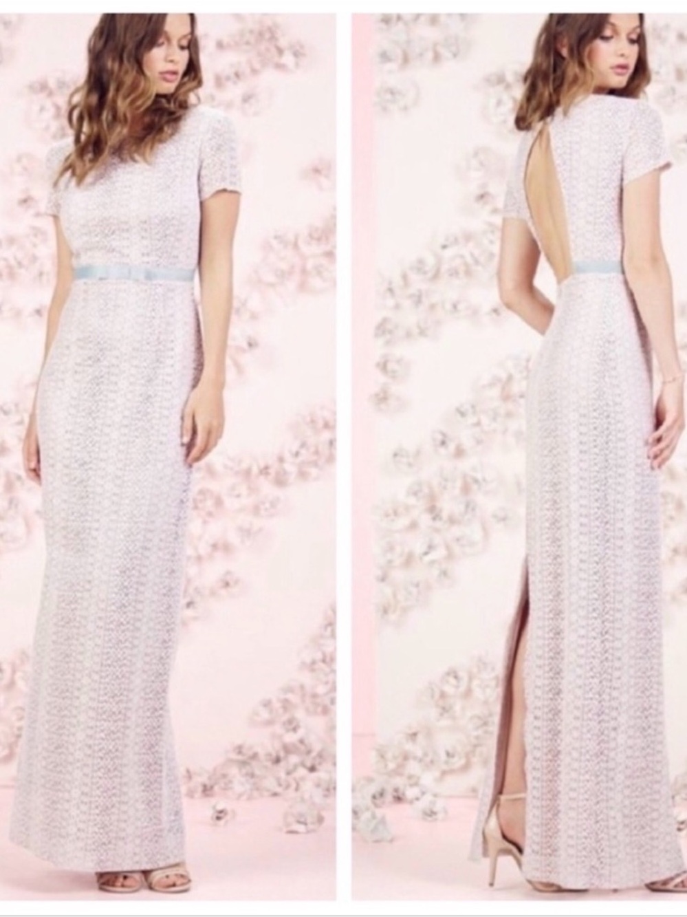 LC Lauren Conrad Runway Collection Open Back Lace Column Maxi Dress